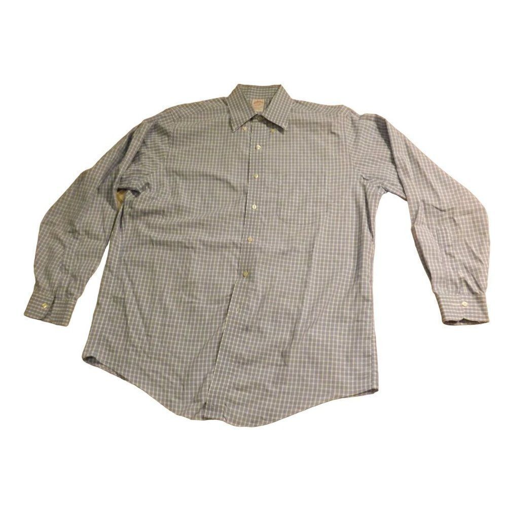 Brooks Brothers Traditional Fit Button Up Shirt Men Sz 16 - 34 Plaid Blue Non Ir